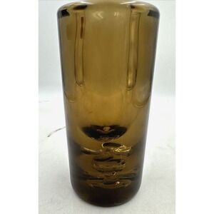 Jan Beranek Skrdlovice Amber Glass Vase MCM Hand-Blown Smoked Murine Detailing